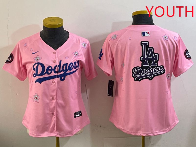 Youth Los Angeles Dodgers Blank Pink Sakura Edition 2025 Nike MLB Jersey style 18->youth mlb jersey->Youth Jersey